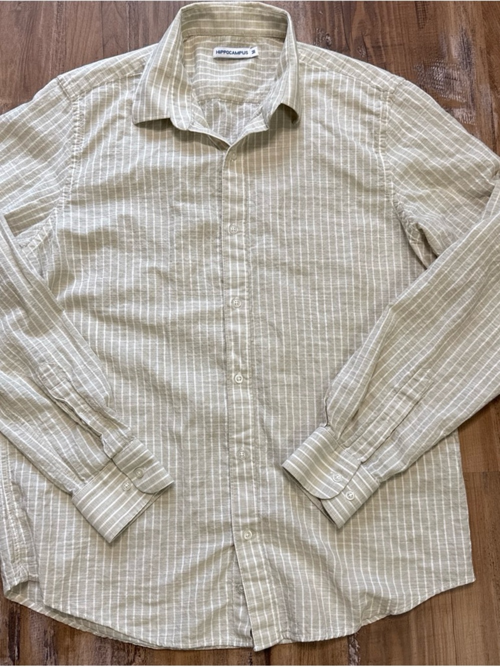 Men's Beige Stripe Button-Up Shirt
